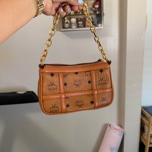 MCM Visetos Mini Shoulder Bag Convertible Crossbody – Cognac – Dust Bag – Mint c
